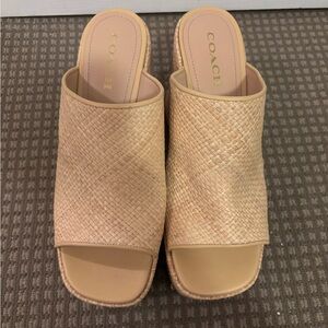 Coach Women's Beige Woven Mules
